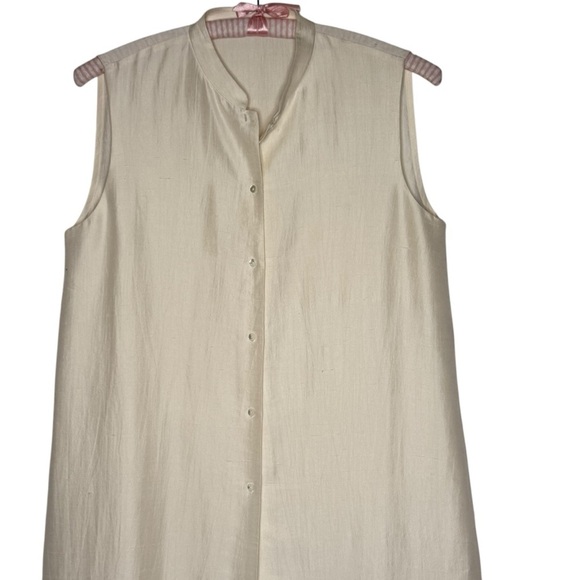 Eileen Fisher Silk Side Slit Sleeveless Full Button Midi Dress M Mandarin Collar - Picture 9 of 14